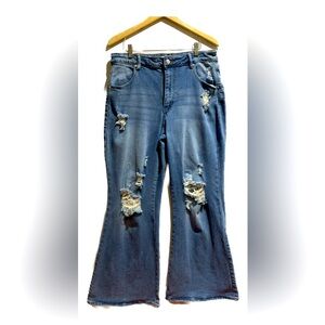 Almost Famous Blue jeans ripped distressed Ladies size 13 Flared leg